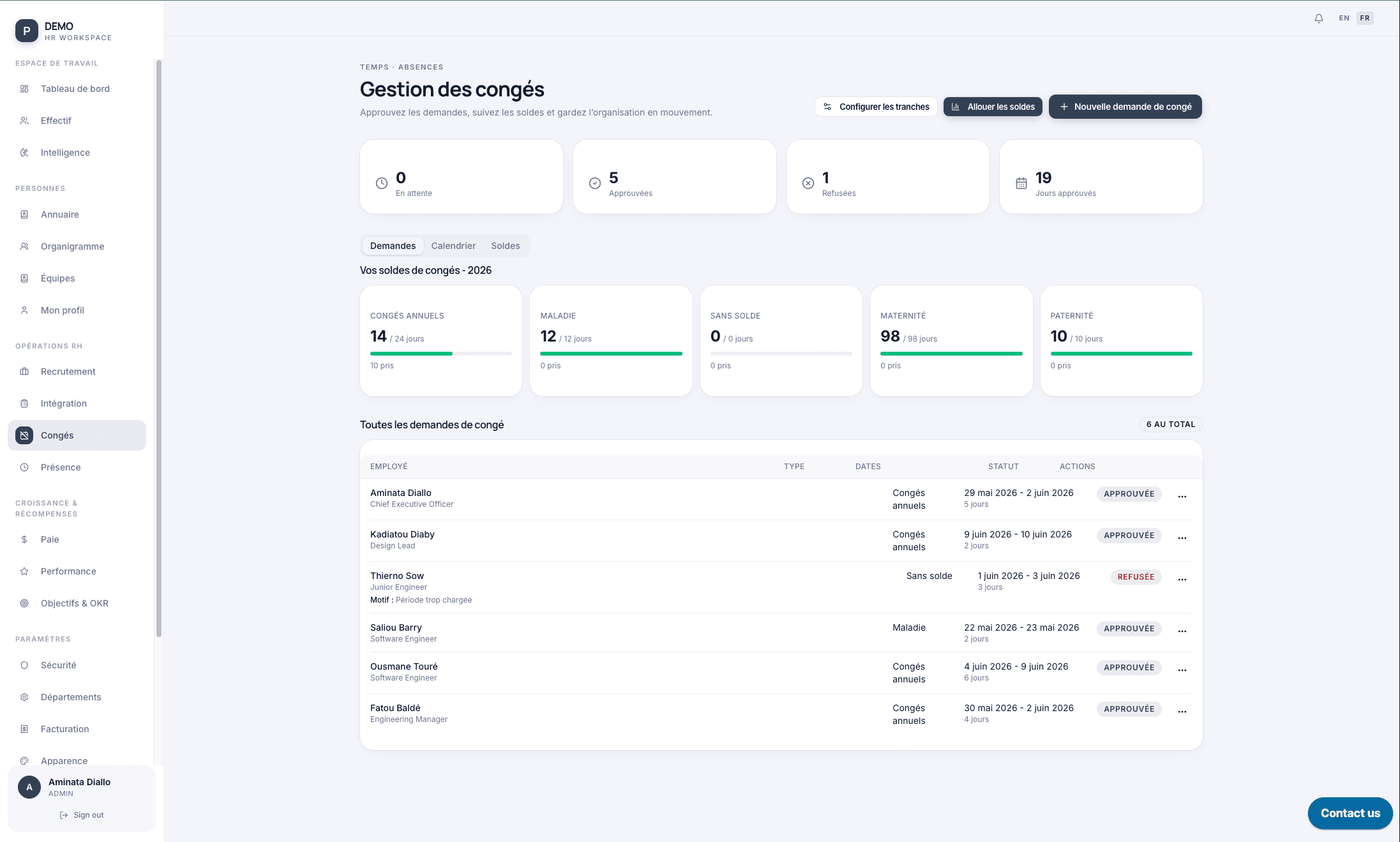 Leave request and balance view