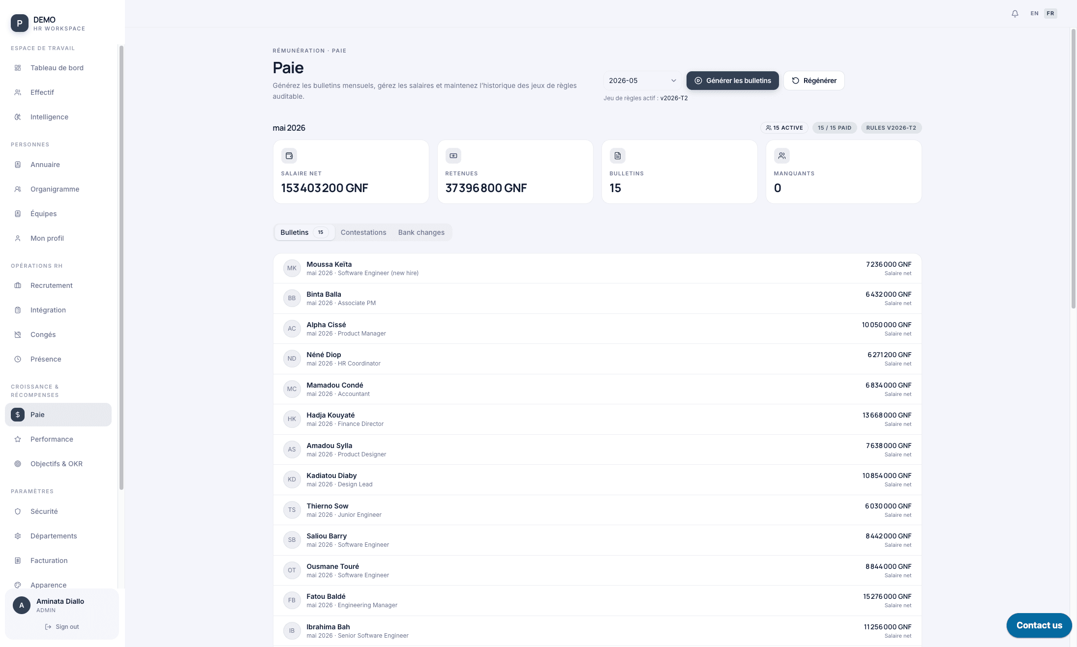 Payroll cycle and payslip PDF